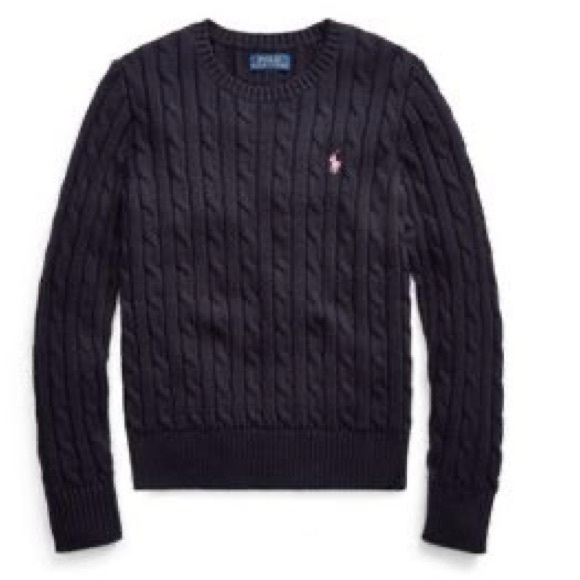 Polo Ralph Lauren Other - EUC. Size Small (7) Polo Ralph Lauren Girls Navy Cable Knit Sweater w/Pink Pony